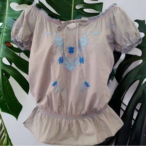 Gray Embroidered Peasant Top
